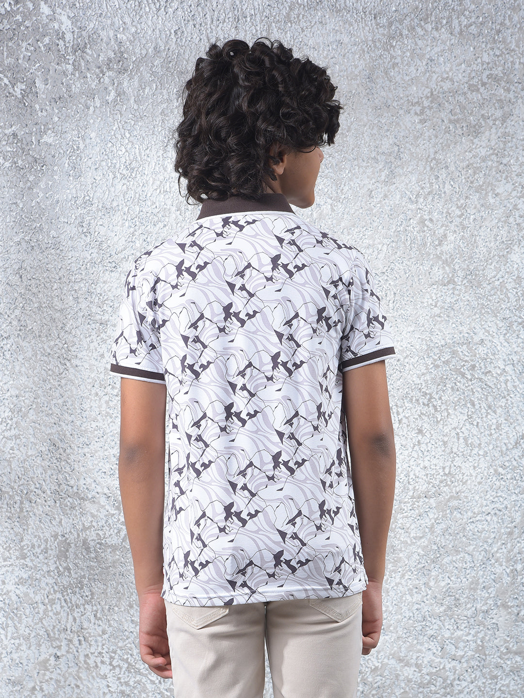 Brown Printed Polo Neck T-Shirt