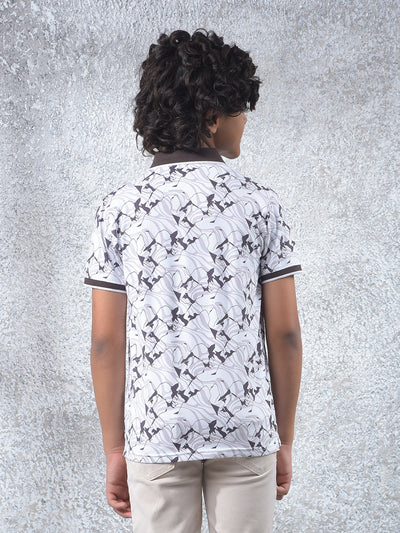 Brown Printed Polo Neck T-Shirt