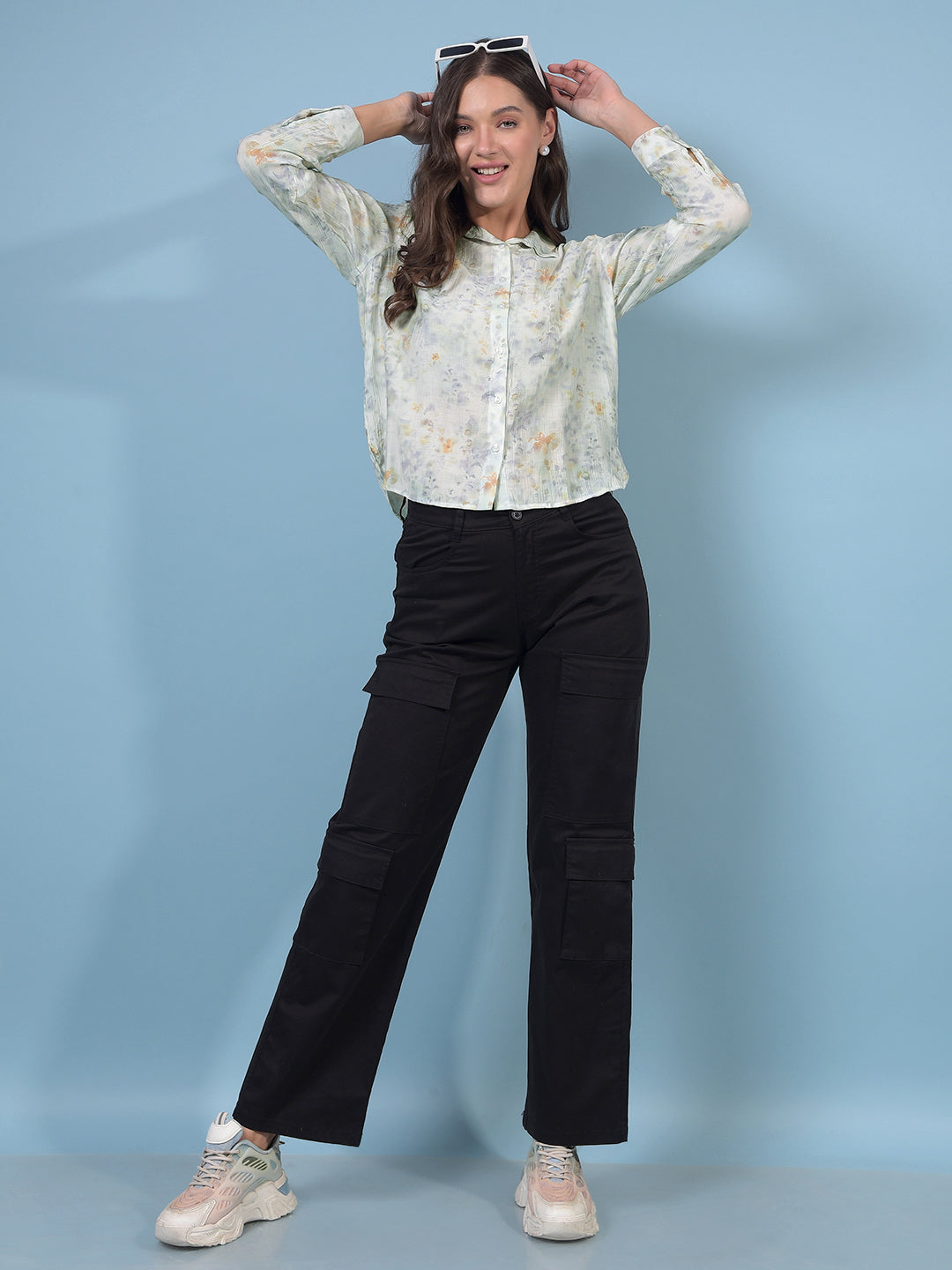 Purple Floral Print Shirt-Women Shirts-Crimsoune Club