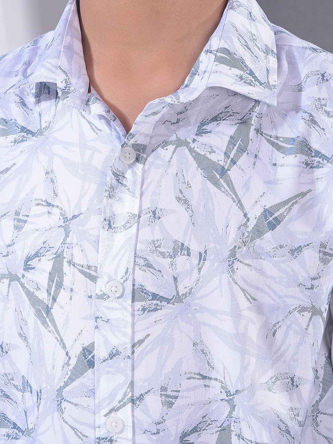 White Floral Print Modal Shirt