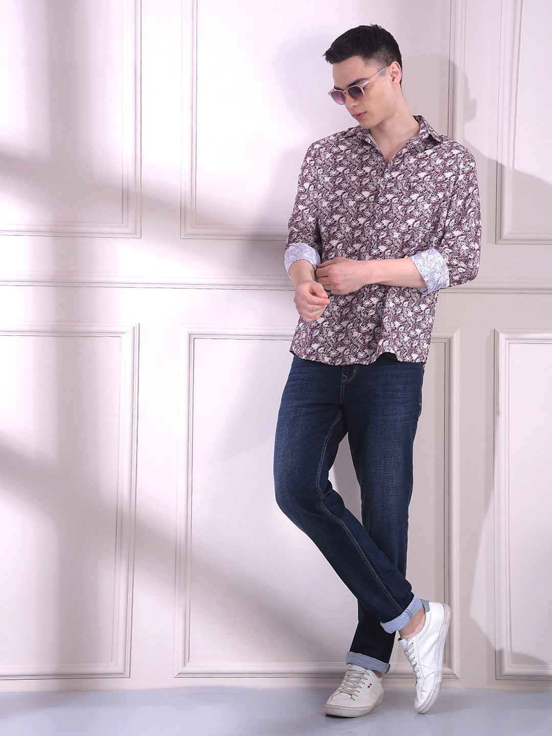 Wine Floral Print Shirt
