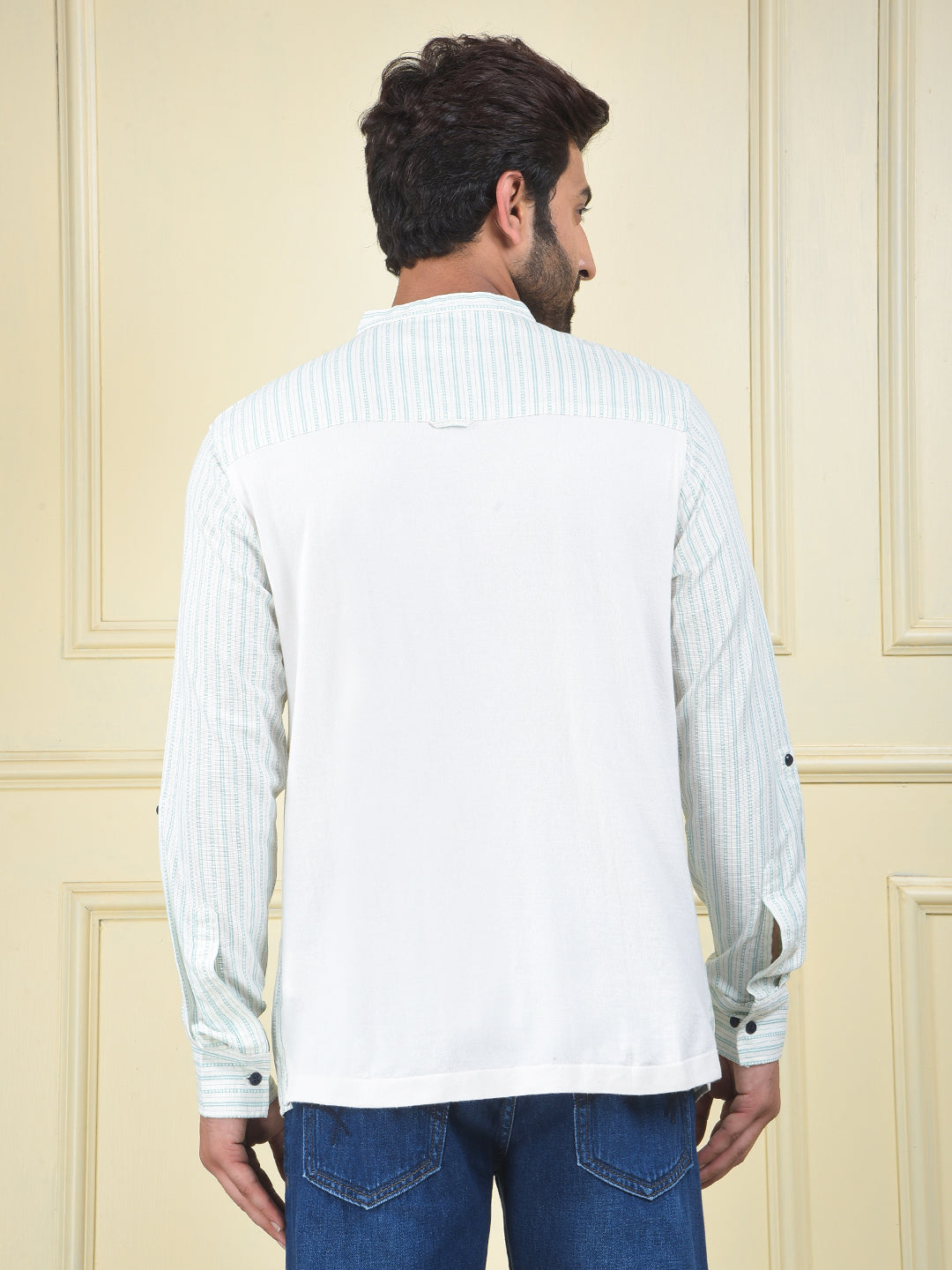 Green Vertical Stripes Knitted Kurta