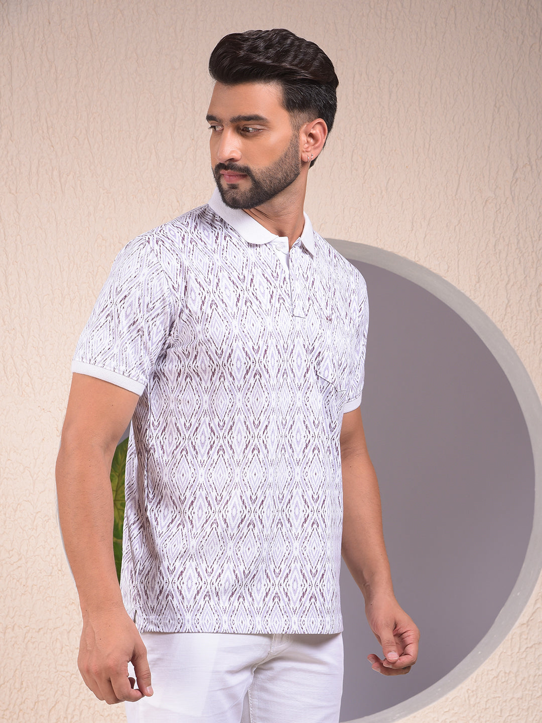 Pink Printed Polo Neck T-Shirt