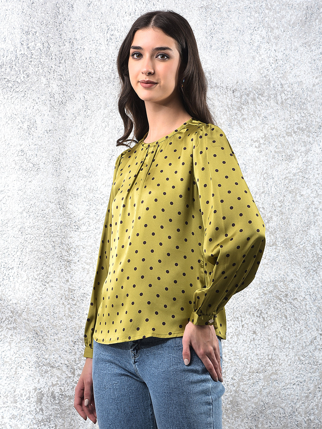 Trendy Olive Polka Dots Top