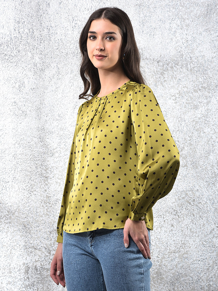 Trendy Olive Polka Dots Top