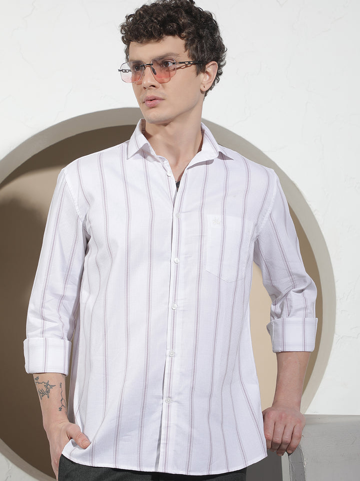 Purple Vertical Striped 100% Cotton Shirt