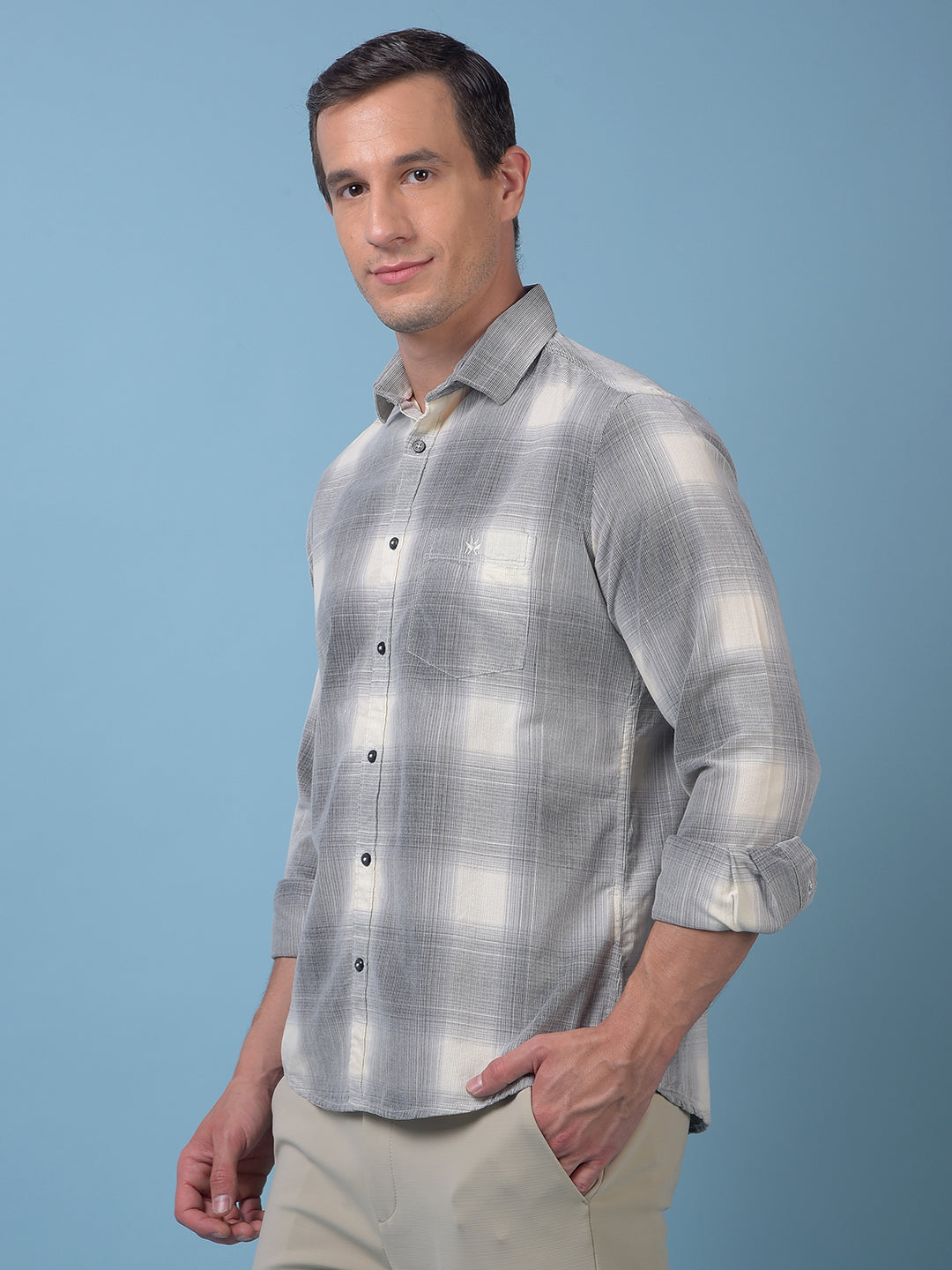 Grey Checked 100% Cotton Shirt