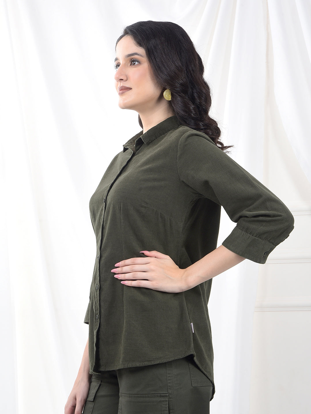 Olive Green Brushed Twill Slim Fit Shirt