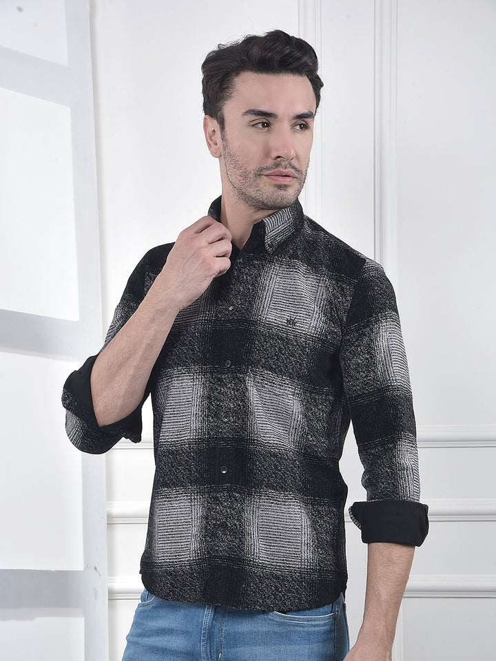Black Checked 100% Cotton Corduroy Shirt
