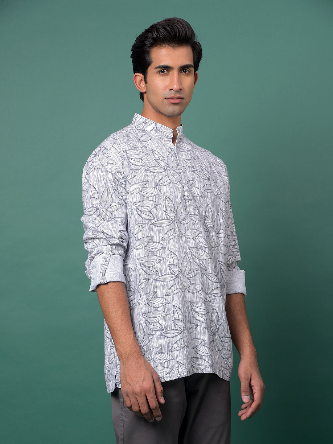 Grey Floral Print Kurta
