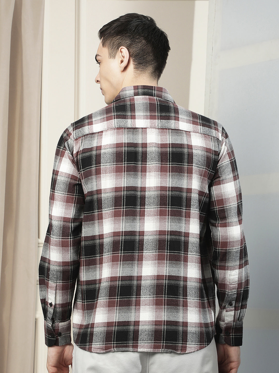 Purple Checked 100% Cotton Double Pocket Shirt