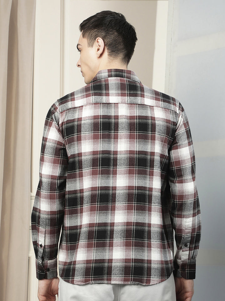 Purple Checked 100% Cotton Double Pocket Shirt