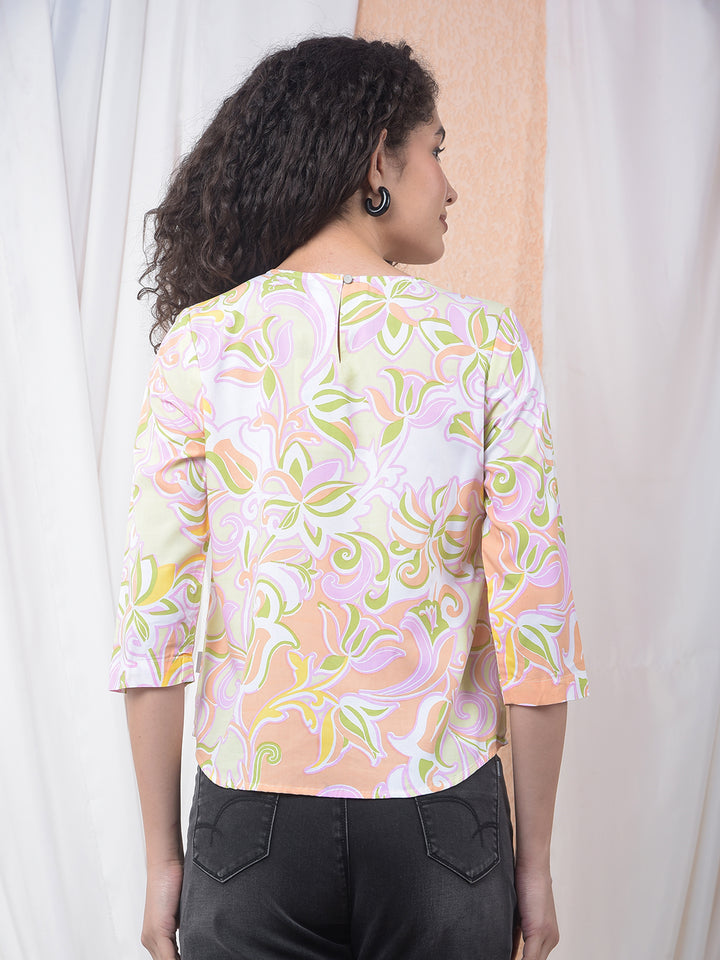 Green Abstract Swirl Printed Modal Top