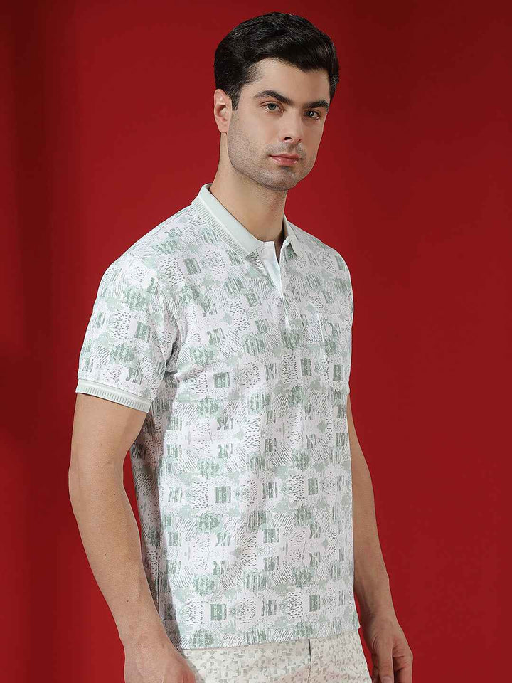 Green Abstract Print Polo T-Shirt