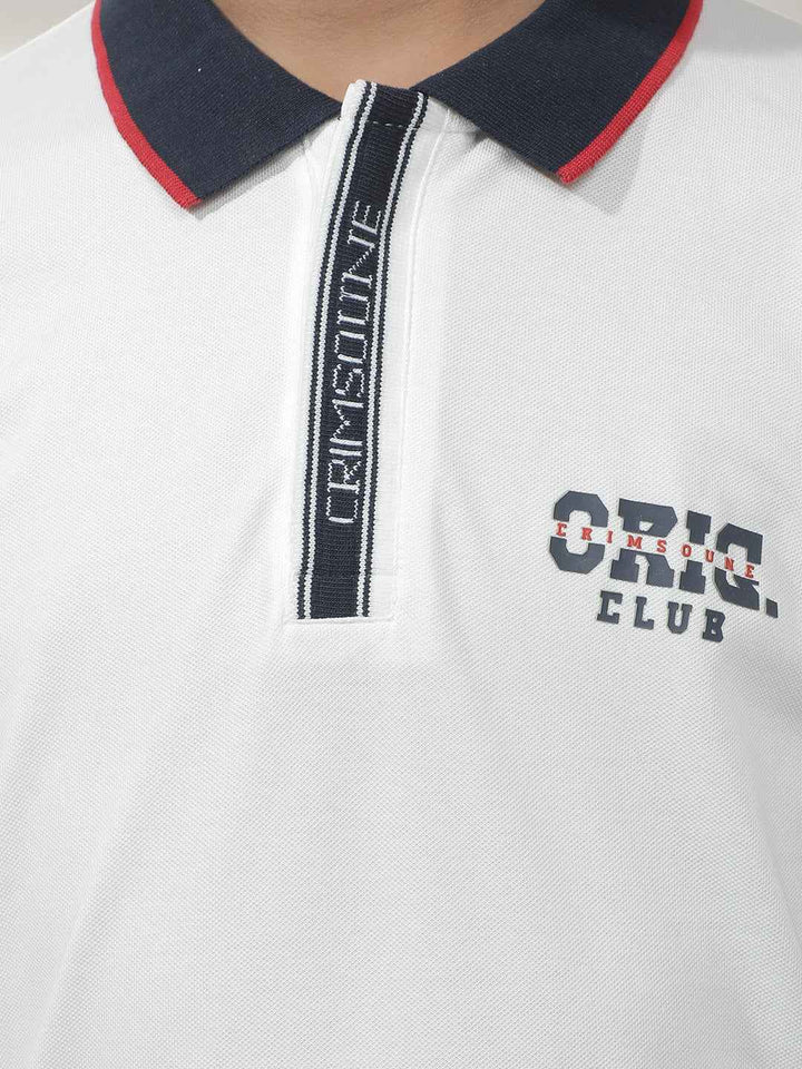 White Contrast Collar Polo T-Shirt