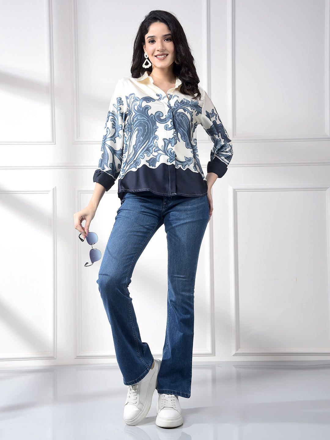 Blue Bootcut Jeans-Women Jeans-Crimsoune Club