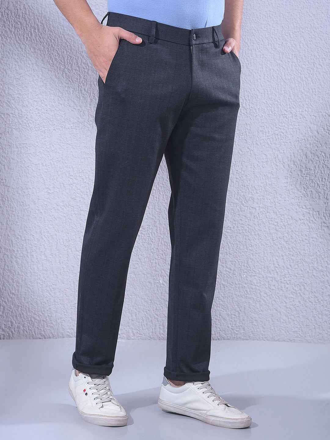 Grey Checked Knitted Trousers