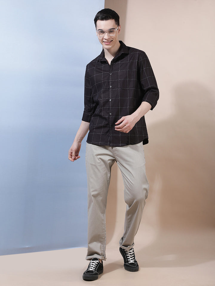 Brown Checked 100% Cotton Shirt