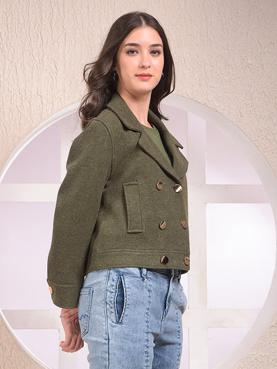 Olive Notched Lapel Double-Breasted Coat