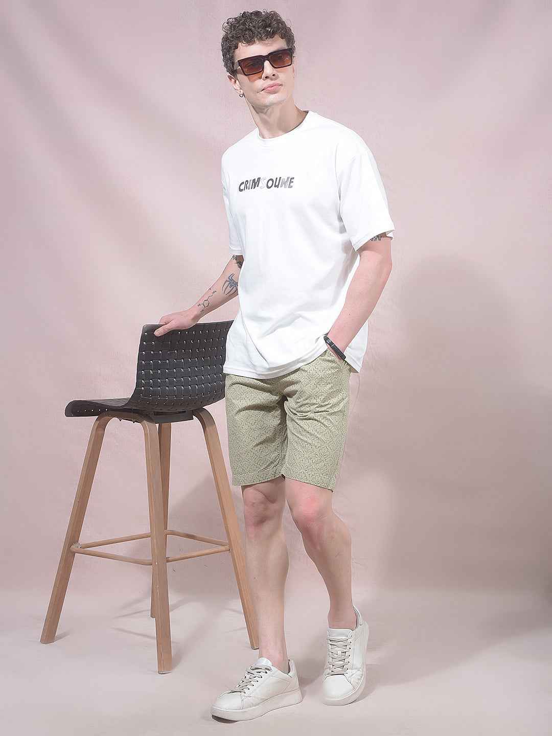 Olive Botanical Print 100% Cotton Shorts
