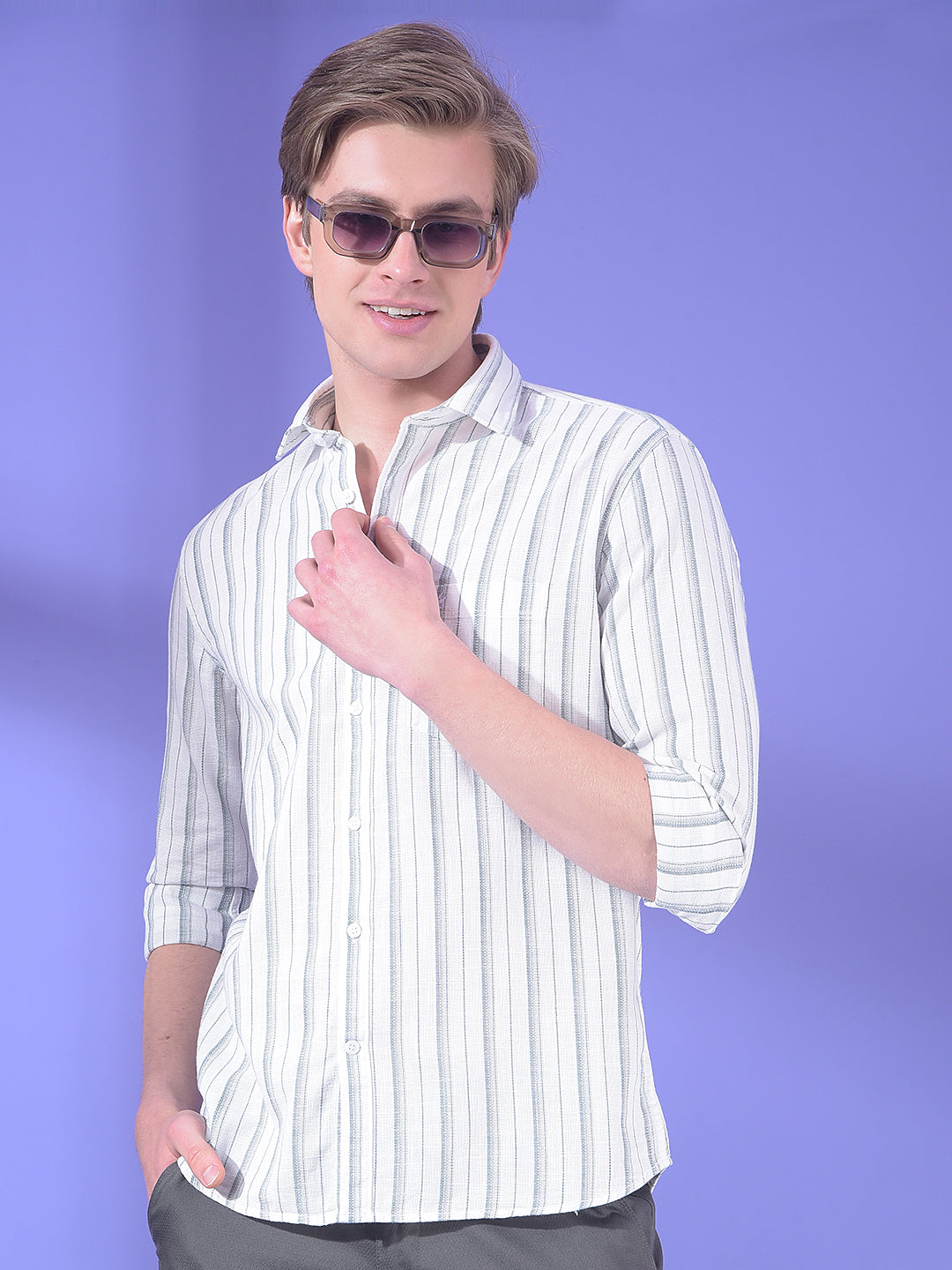 White Vertical Stripes 100% Cotton Shirt