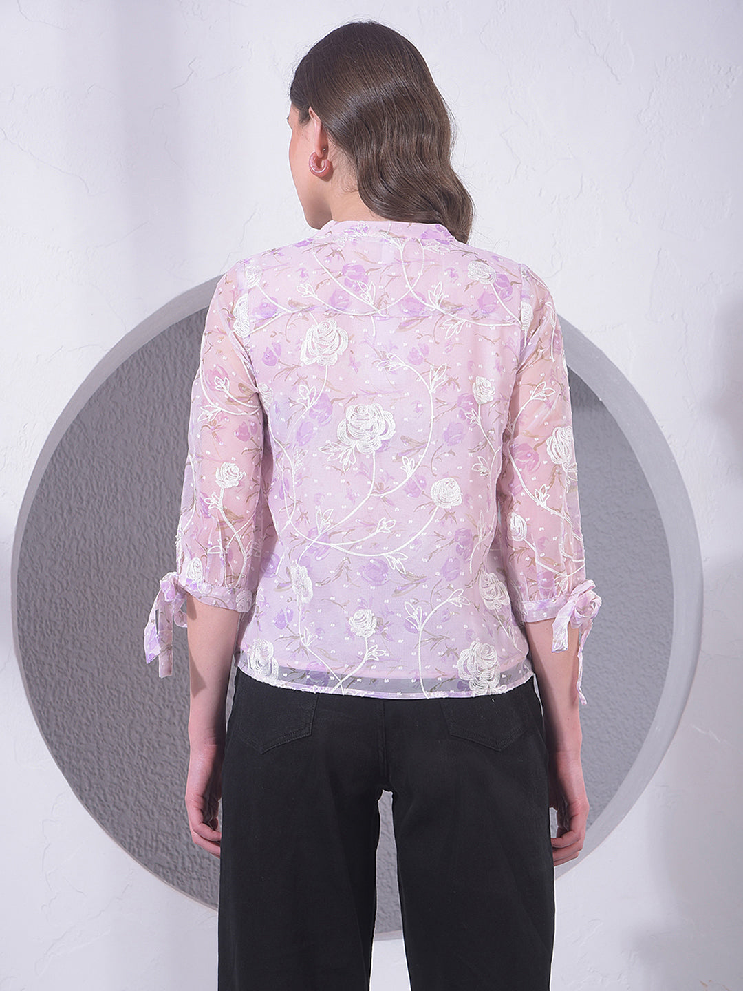 Purple Embroidered V-Neck Top