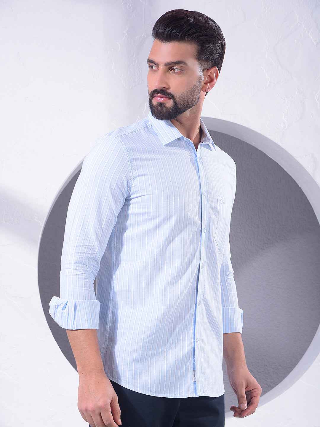 Blue Vertical Stripes 100% Cotton Shirt