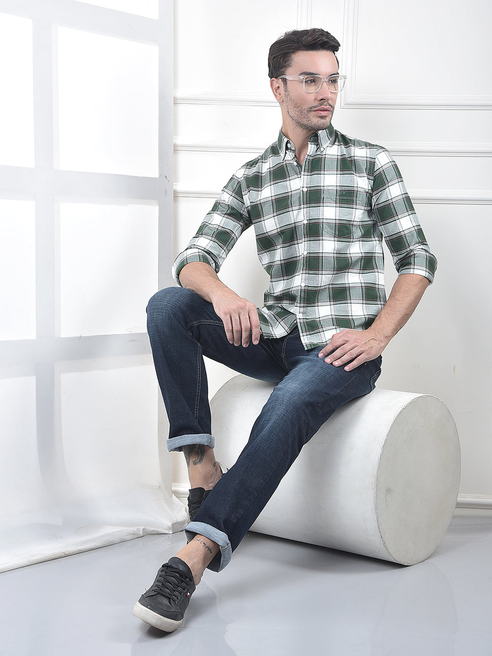 Green Checked 100% Cotton Shirt