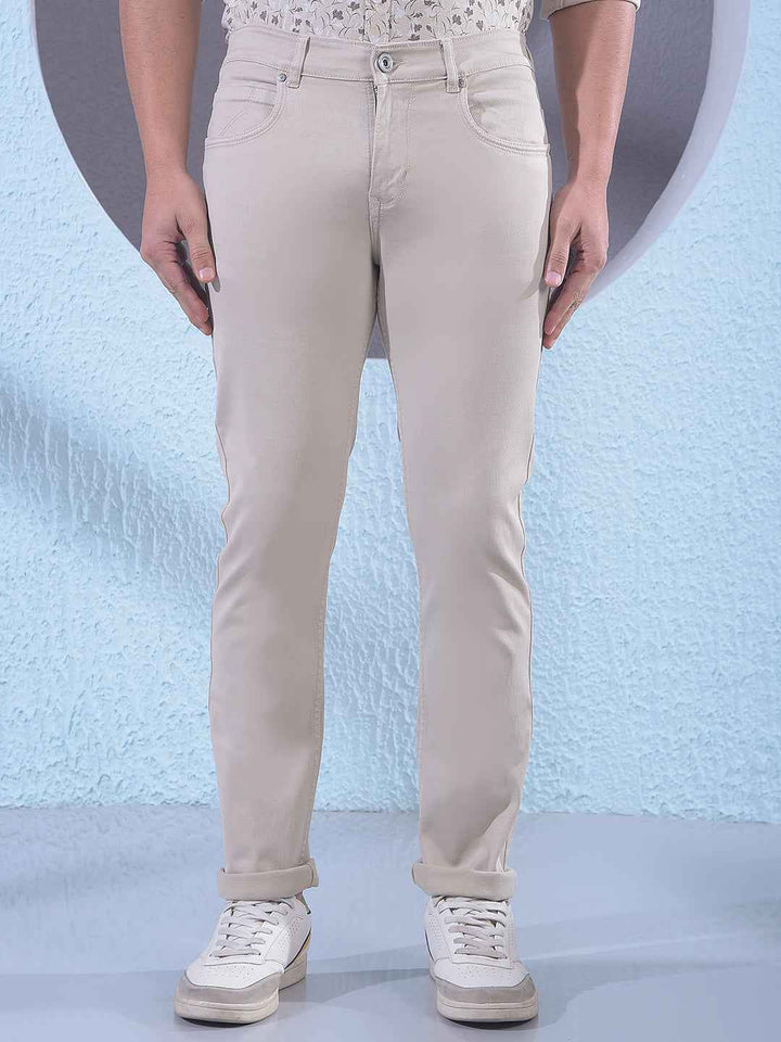 Elegant Cream Stretch Comfortable Casual Jeans