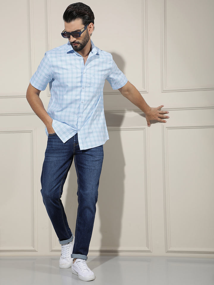 Blue Checked 100% Cotton Shirt