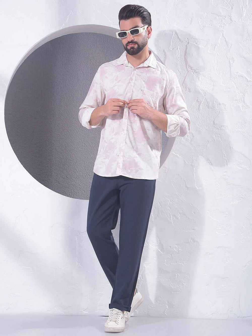 Pink Floral Print Linen Shirt