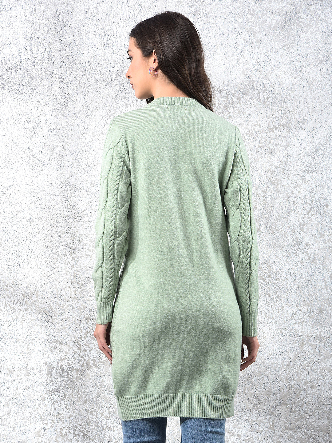 Green Long Length Acrylic Sweater-Women Sweaters-Crimsoune Club