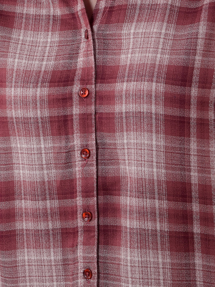 Brown Checked V-Neck Shirt