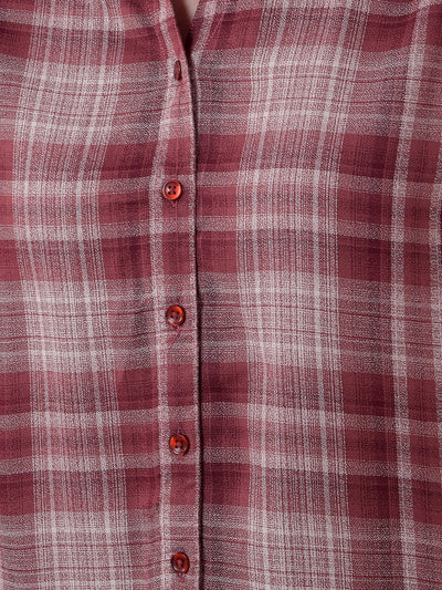 Brown Checked V-Neck Shirt