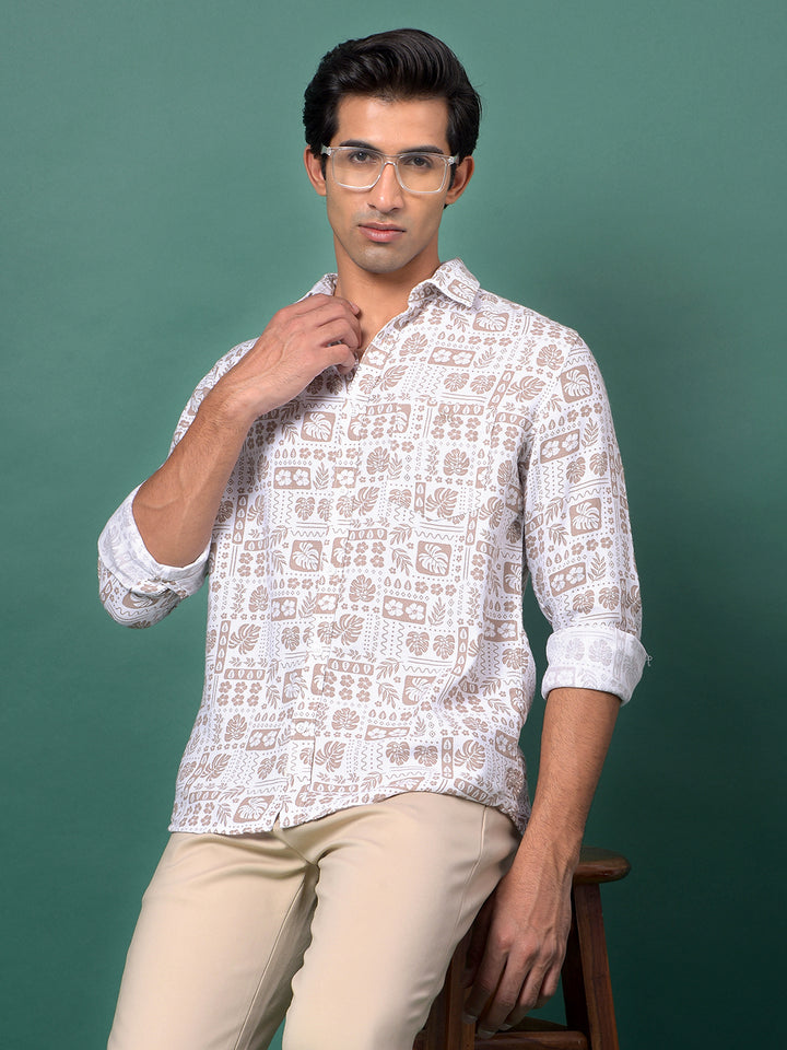 Brown Floral Print Shirt-Men Shirts-Crimsoune Club