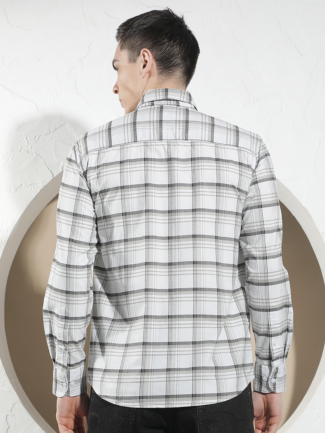 White Checked Button-Down Collar 100% Cotton Shirt
