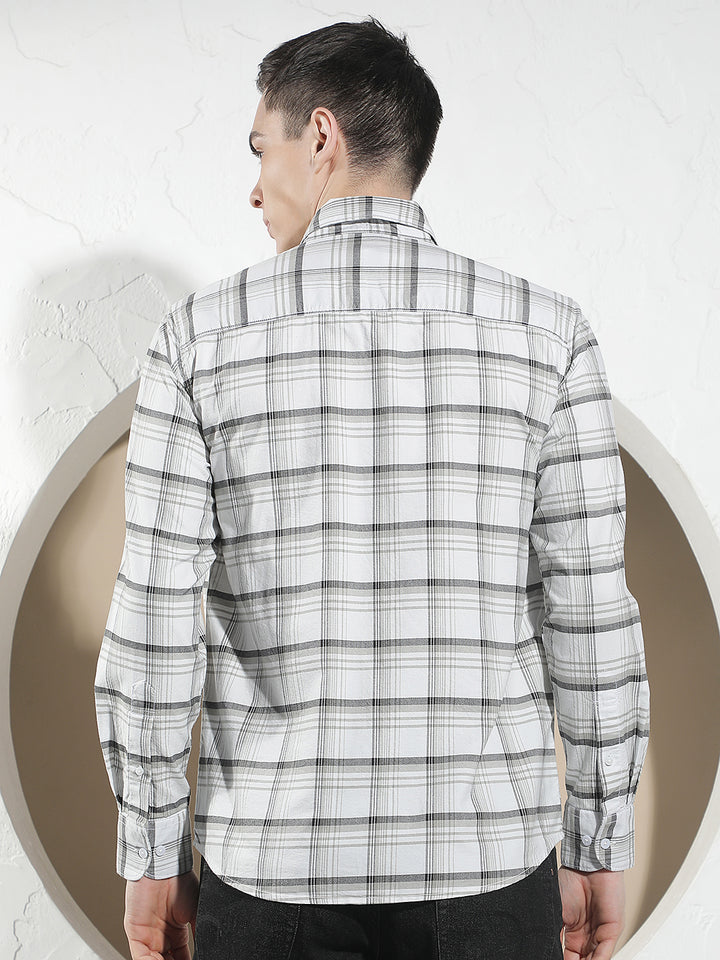 White Checked Button-Down Collar 100% Cotton Shirt