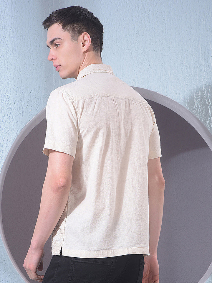 Beige Embroidered Linen Shirt
