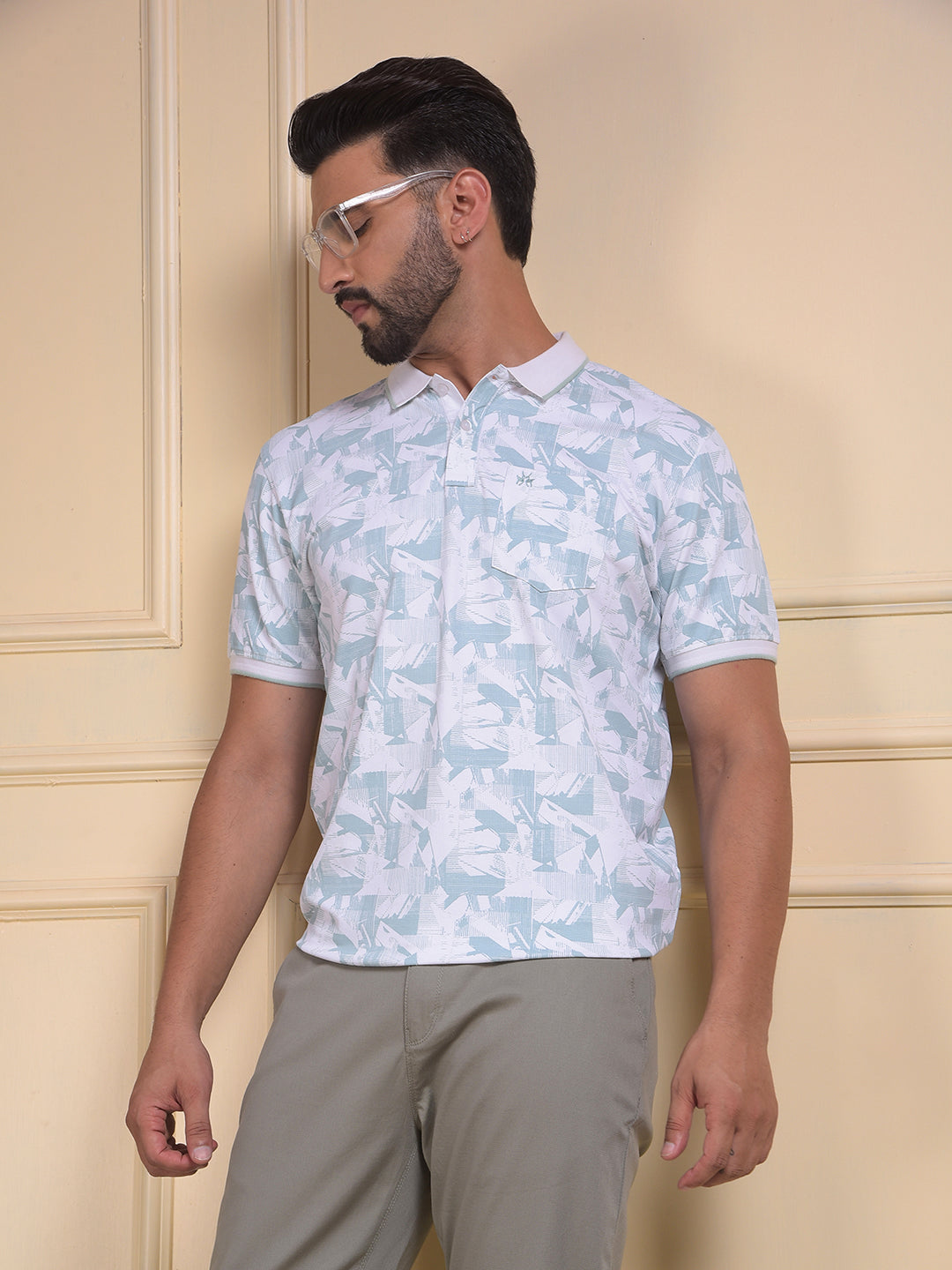 Green Printed Polo Neck T-Shirt