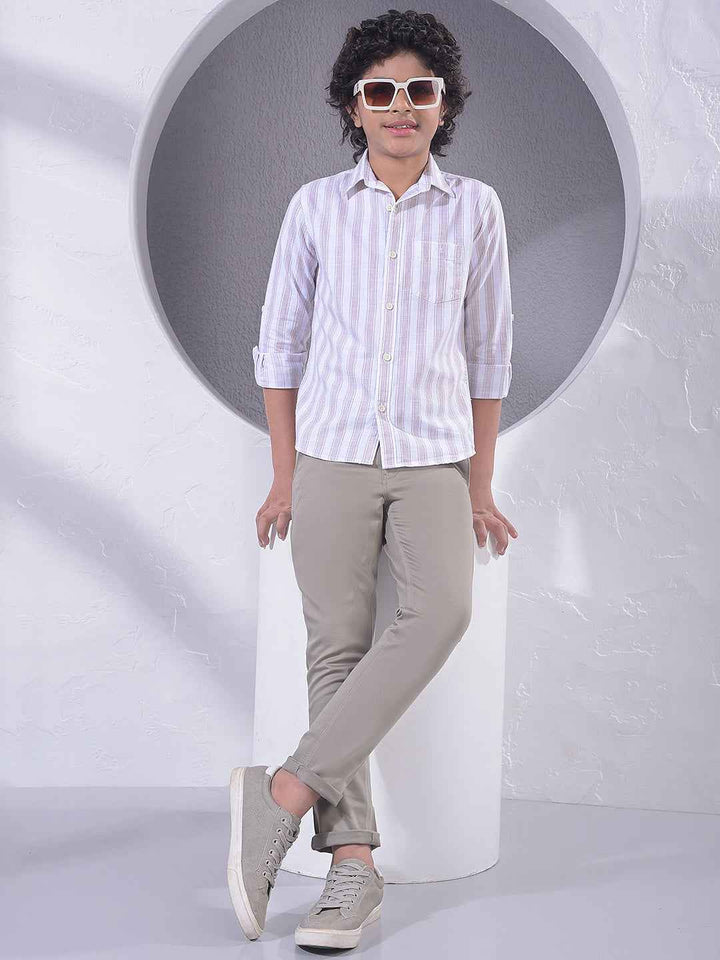 Purple Vertical Stripes 100% Cotton Shirt