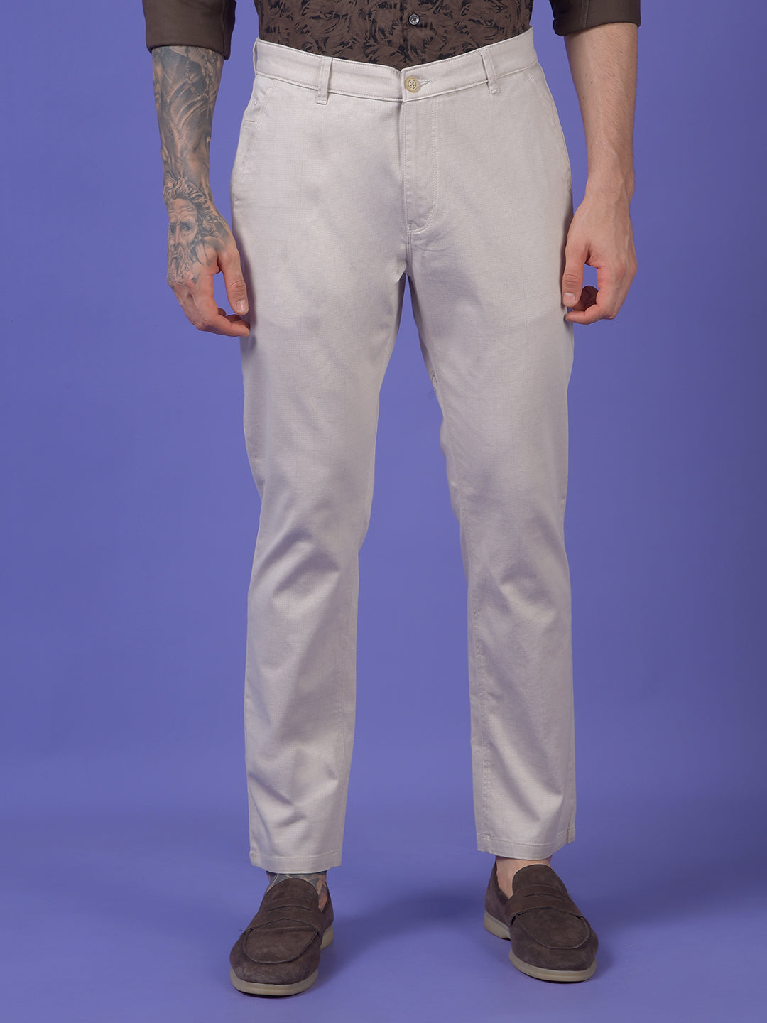 Beige Printed Trousers