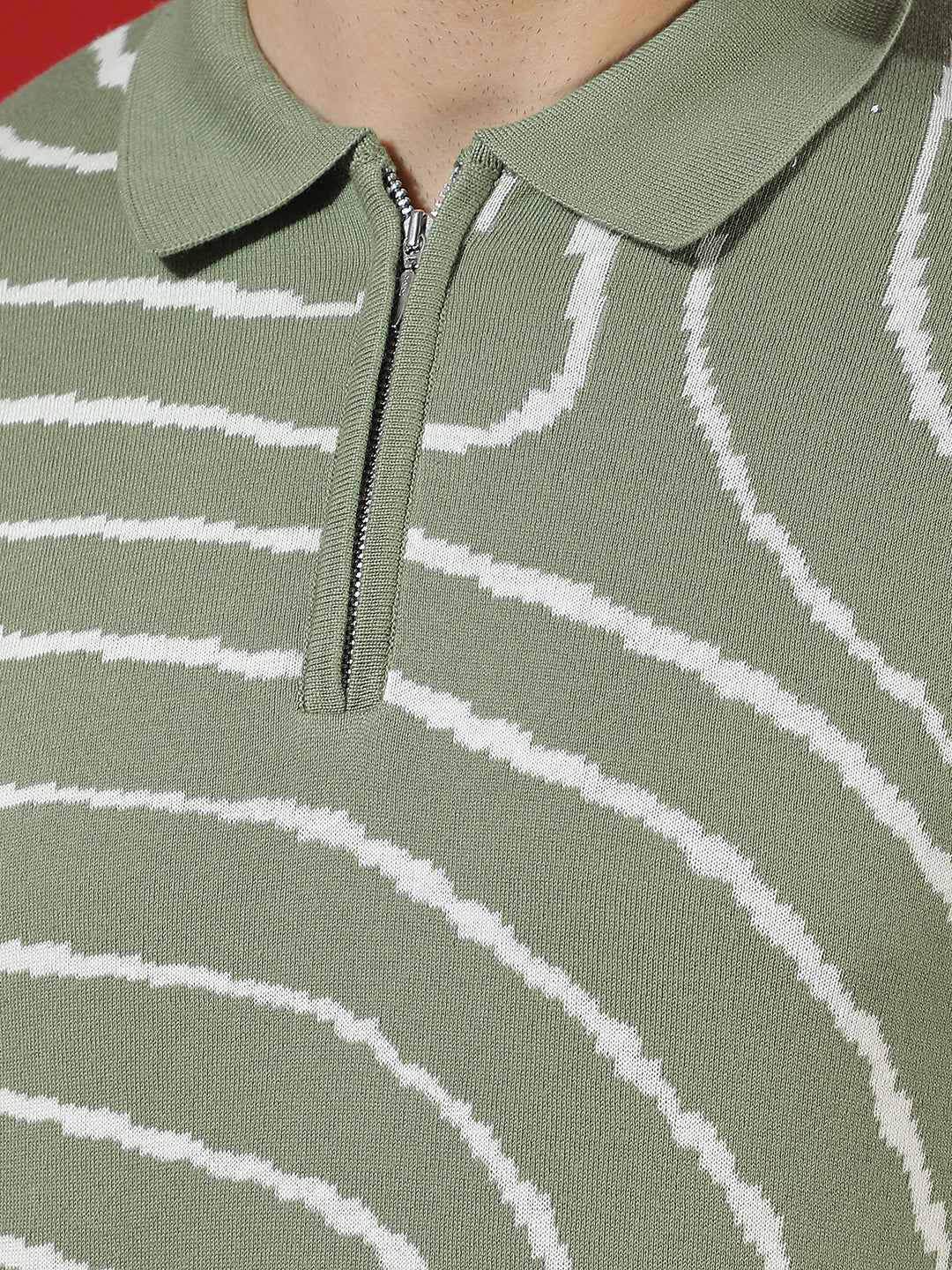 Green 100% Cotton Jacquard Texture Polo T-Shirt