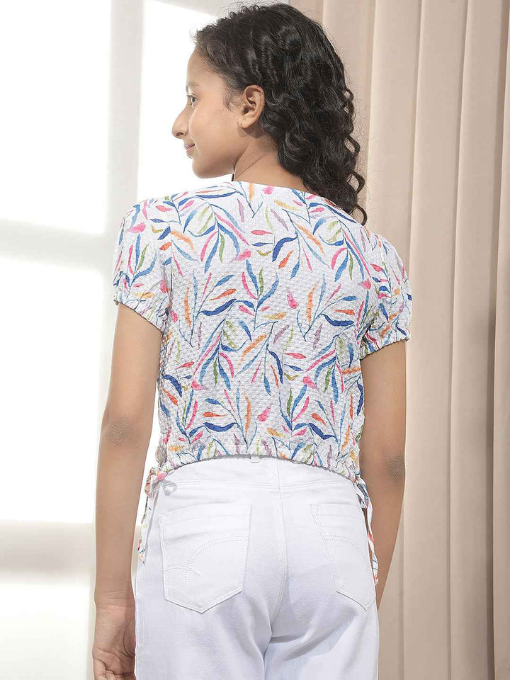 Multi-Color Botanical Print Cropped Top