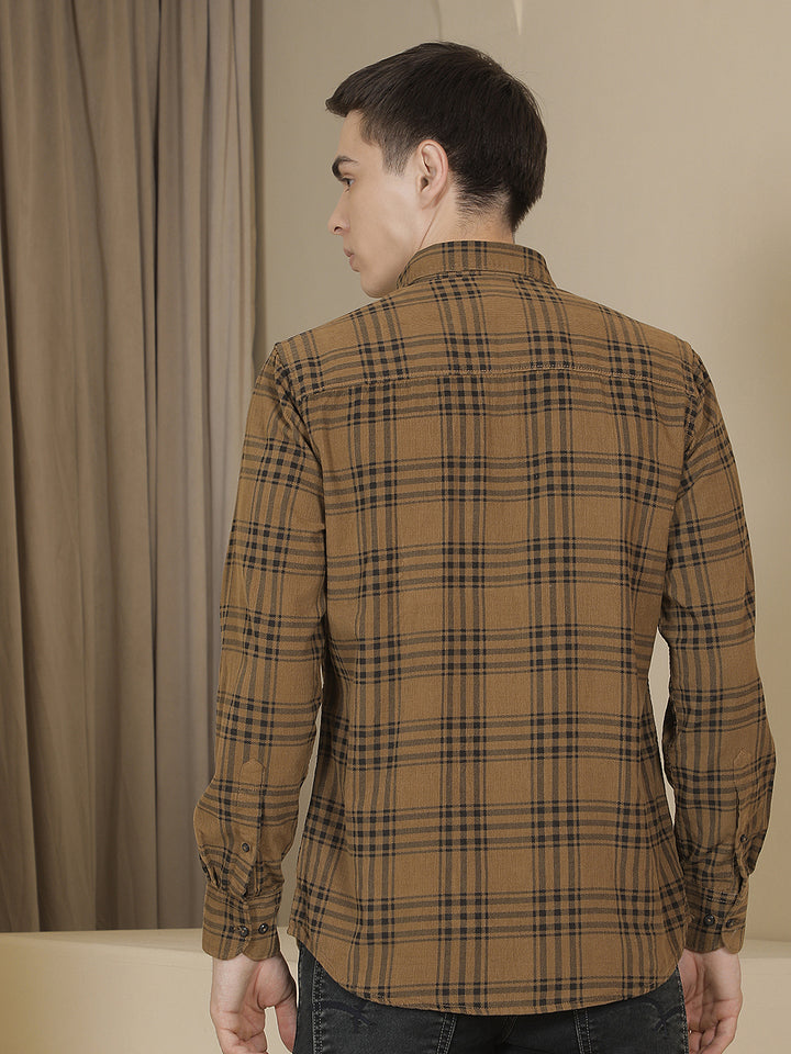 Brown Checked 100% Cotton Corduroy Shirt