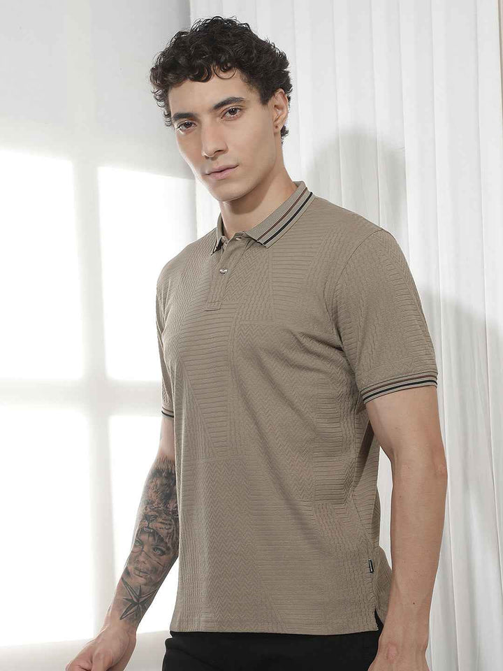 Olive Jacquard Polo T-Shirt