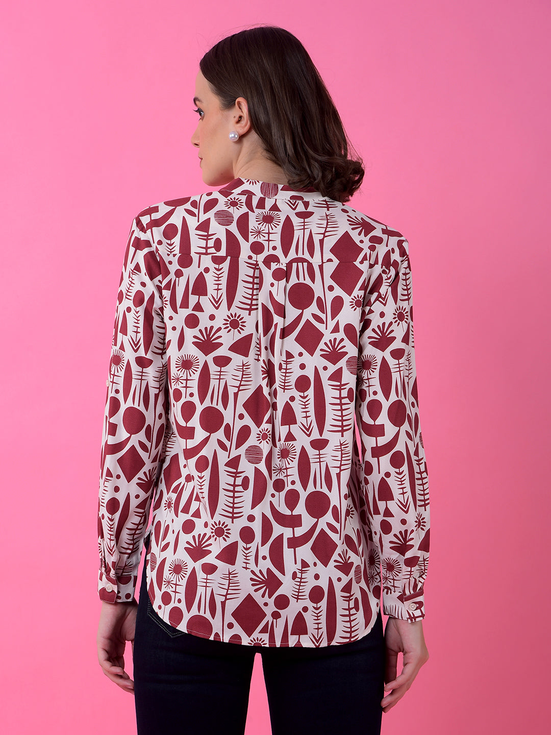 Maroon Printed V-Neck Shirt