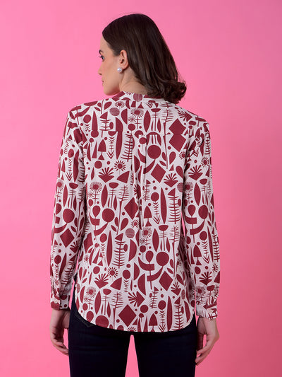 Maroon Printed V-Neck Shirt
