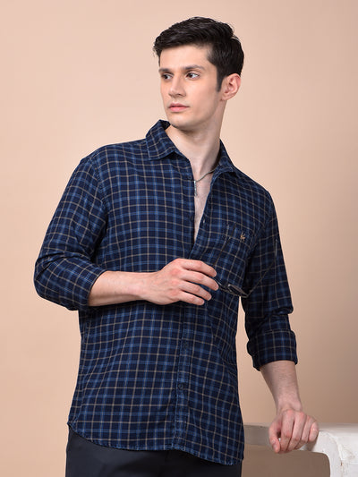 Navy Blue Checked Shirt