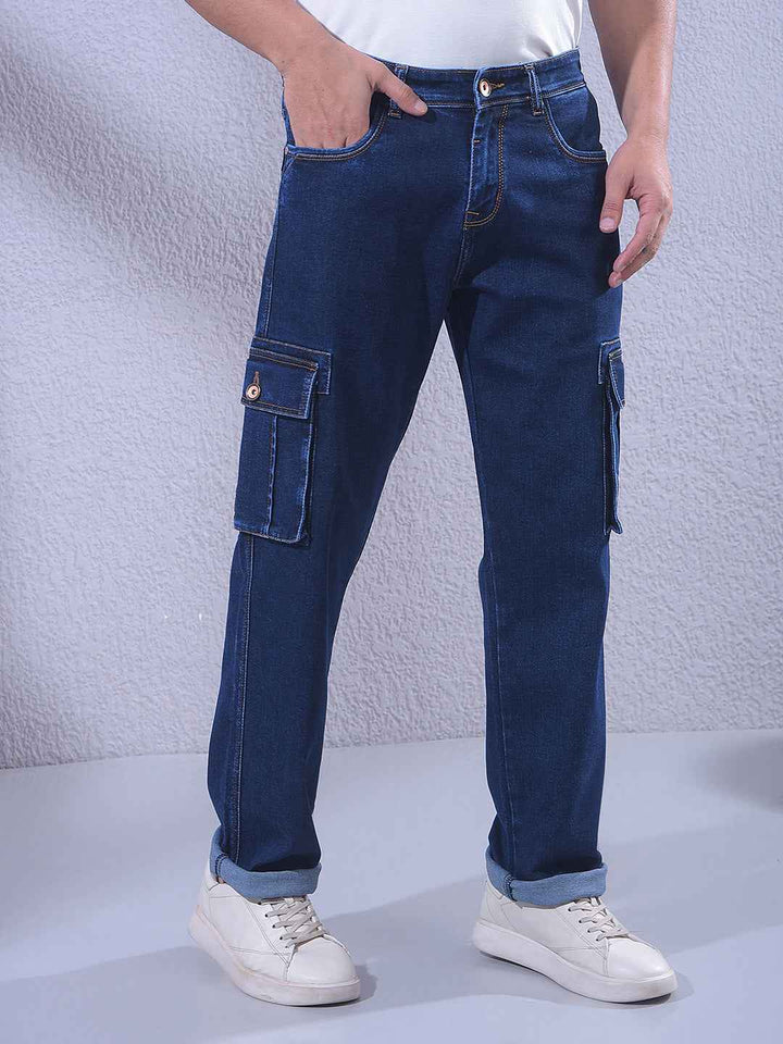Blue Regular Cargo Jeans