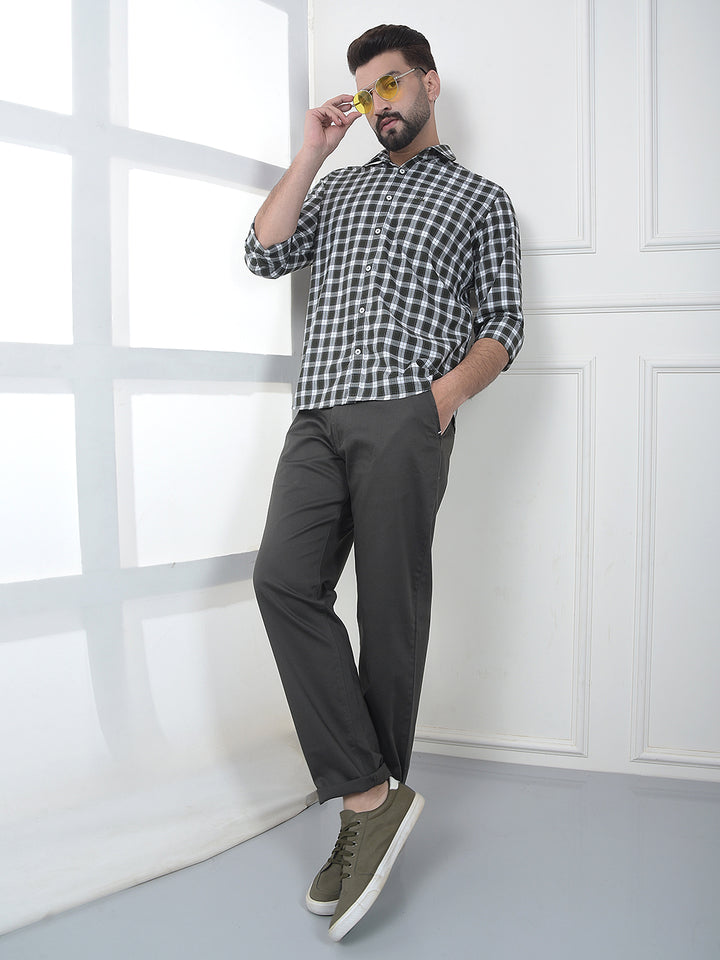 Olive Checked 100% Cotton Shirt